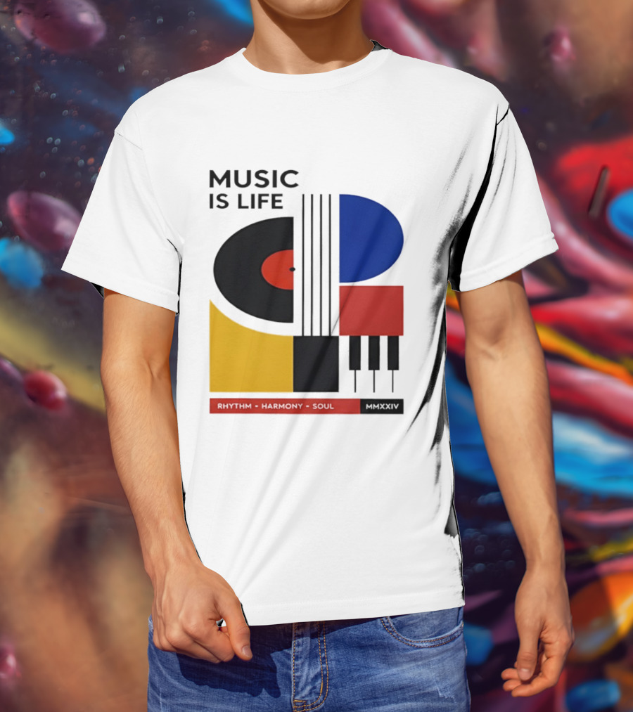 Music Is Life MMXXIV Rhythm Harmony Soul Vinyl Piano Abstract T-Shirt