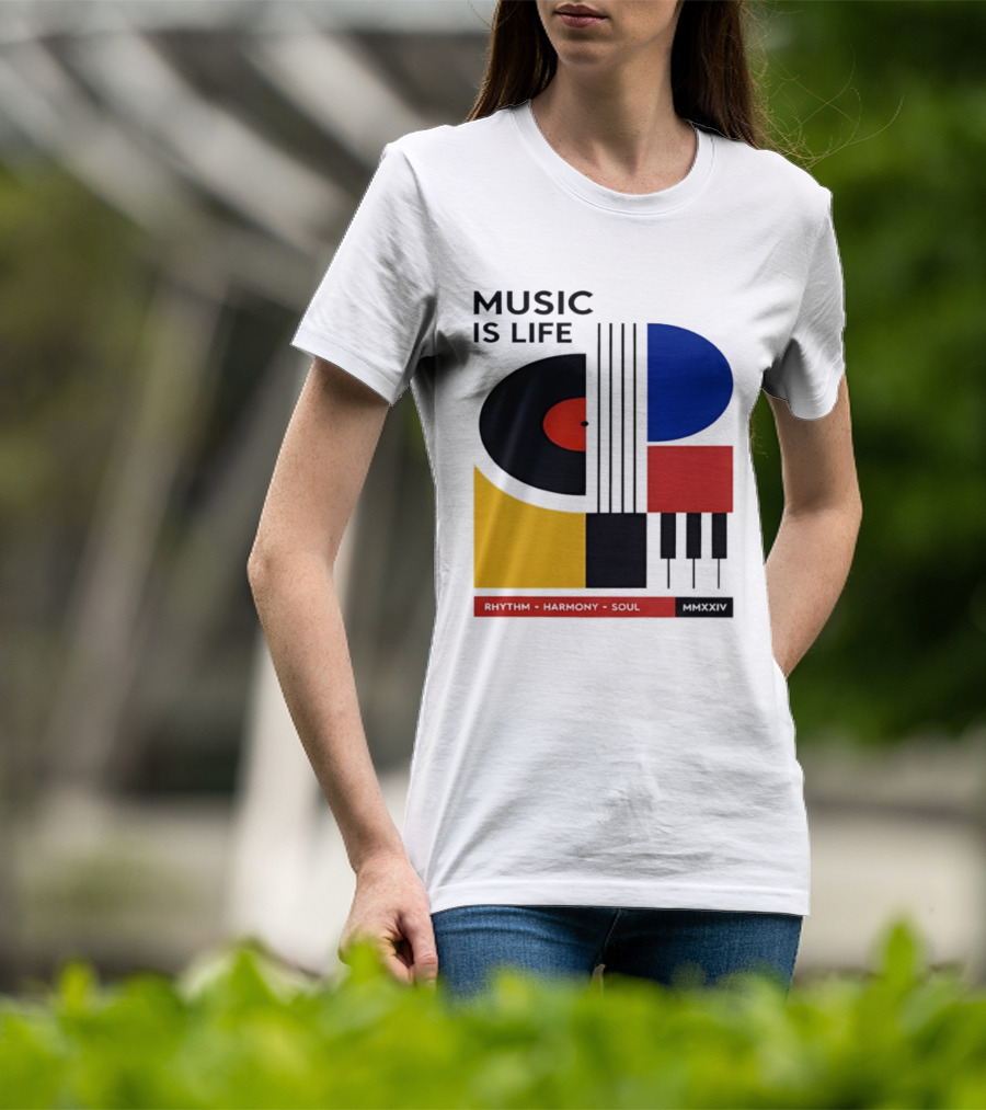 Music Is Life MMXXIV Rhythm Harmony Soul Vinyl Piano Abstract T-Shirt
