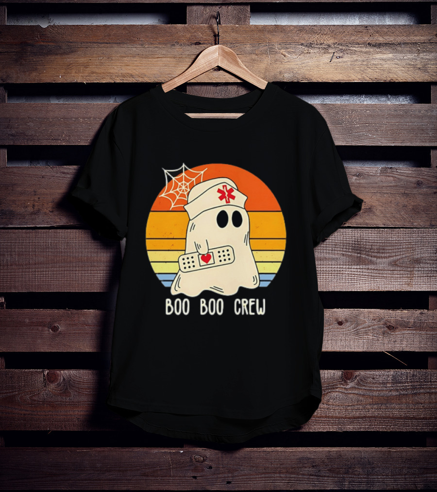 Boo Boo Crew Ghost Nurse Halloween Bandage Heart Spiderweb T-Shirt