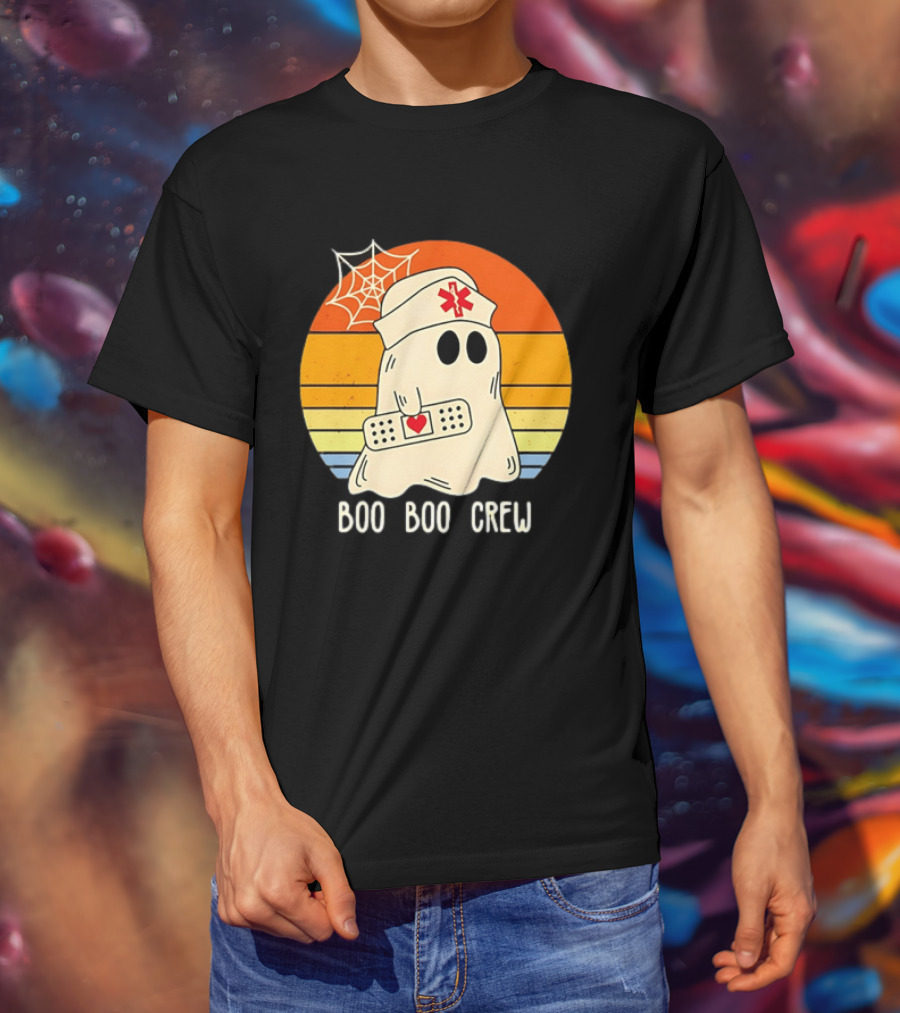 Boo Boo Crew Ghost Nurse Halloween Bandage Heart Spiderweb T-Shirt