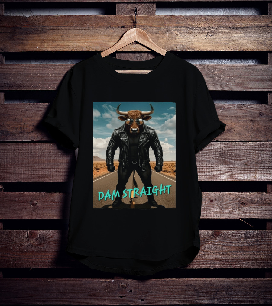 Dam Straight Charging Bull In Basquiat Style With Leather Jacket T-Shirt