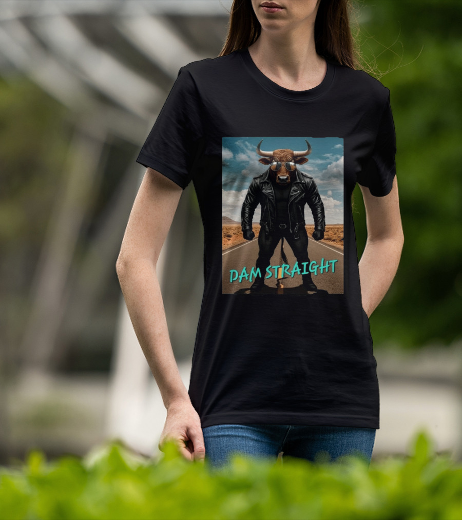 Dam Straight Charging Bull In Basquiat Style With Leather Jacket T-Shirt