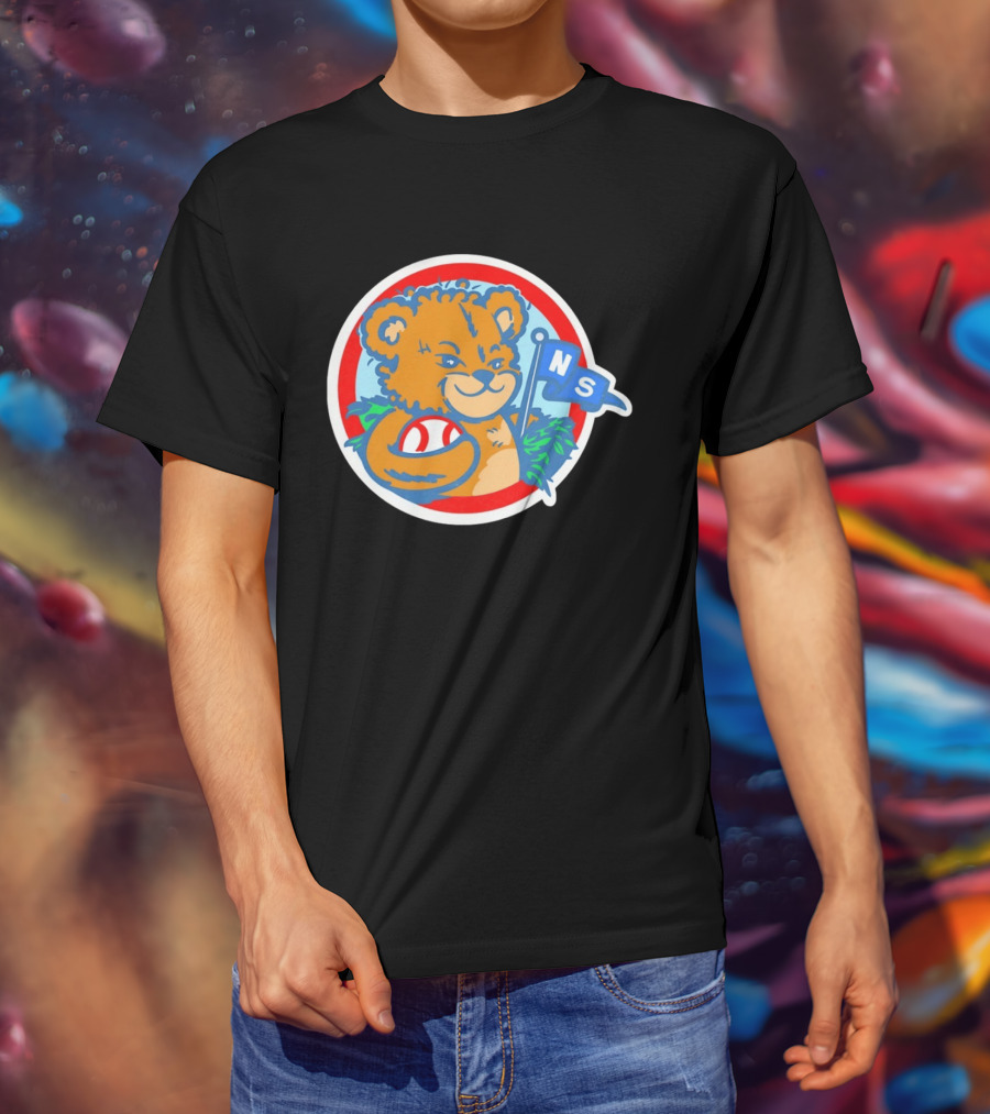 Teddy Bear Holding Baseball NS Pennant Circle T-Shirt