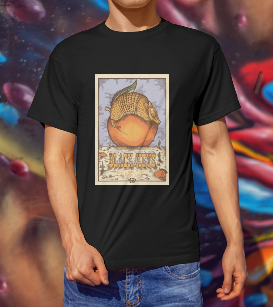Black Keys Jul 25 2026 New Braunfels TX Armadillo Peach Cactus Desert Scene T-Shirt
