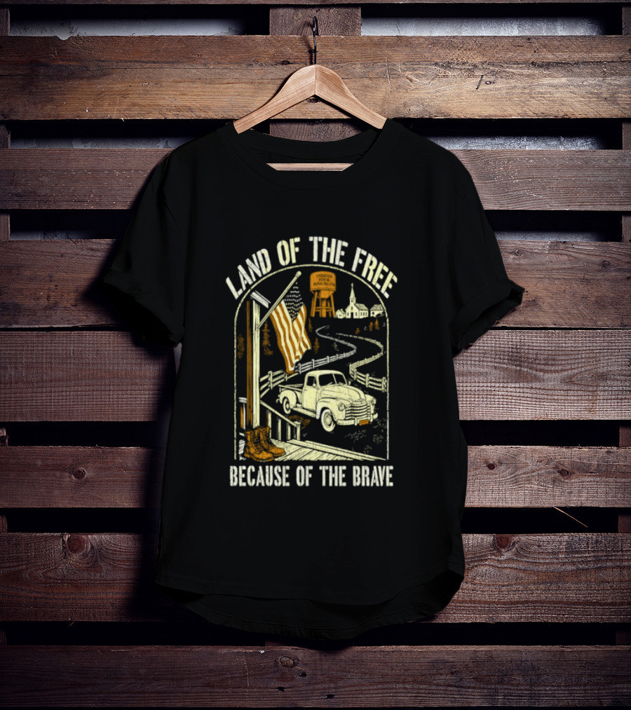 Land Of The Free Because Of The Brave American Patriotic Farm Truck With Flag And Country Landscape T-Shirt
