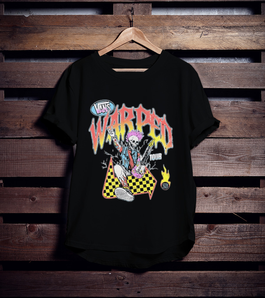 Vans Warped Tour 2026 Punk Rock Skeleton Guitarist With Colorful Mohawk T-Shirt