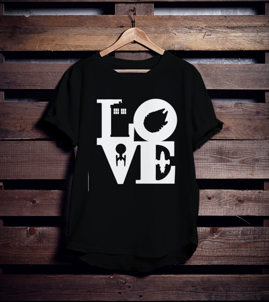 TARDIS Millennium Falcon Enterprise Serenity Sci Fi Love Mashup T-Shirt