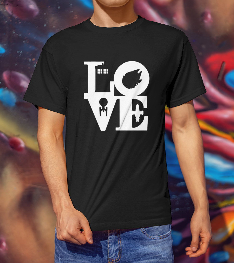 TARDIS Millennium Falcon Enterprise Serenity Sci Fi Love Mashup T-Shirt