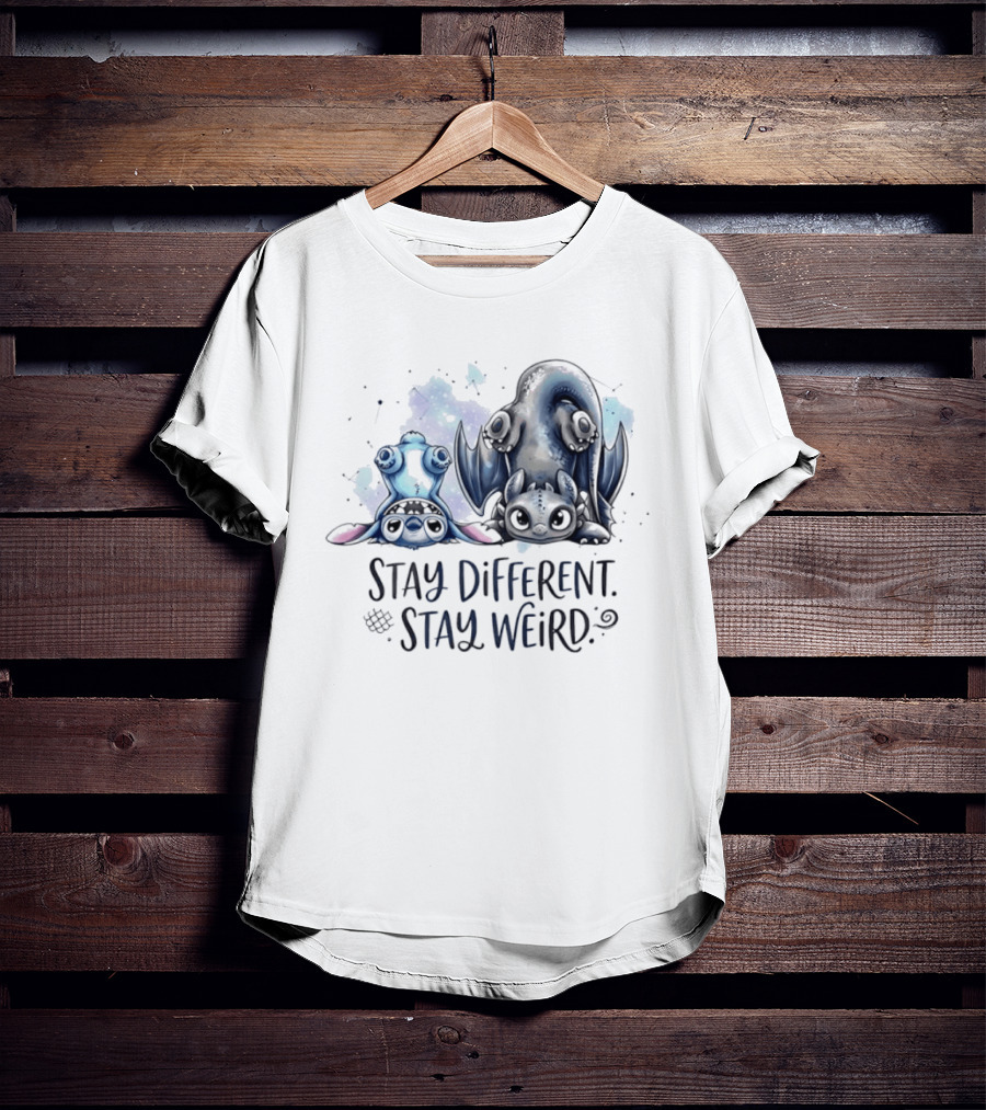 Stay Different Stay Weird Stitch And Toothless From Lilo And Stitch How To Train Your Dragon T-Shirt