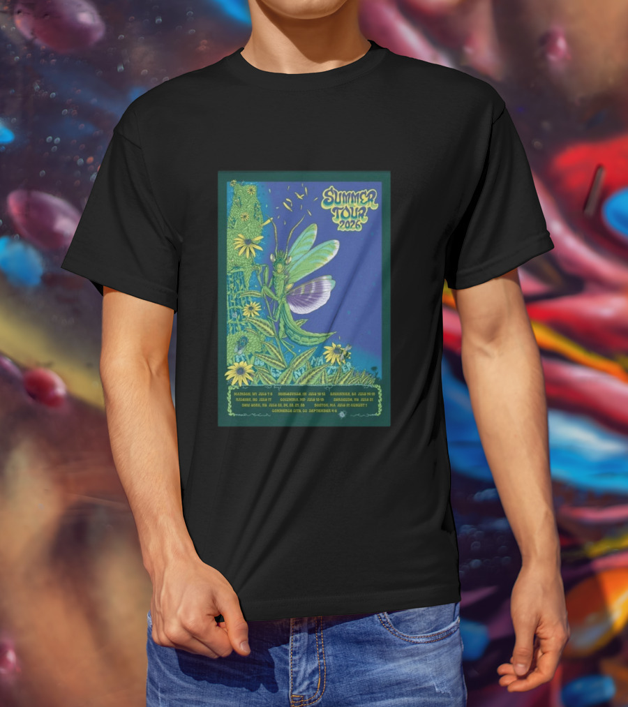 Phish Summer Tour 2026 Madison To Commerce City Dates Floral Grasshopper T-Shirt