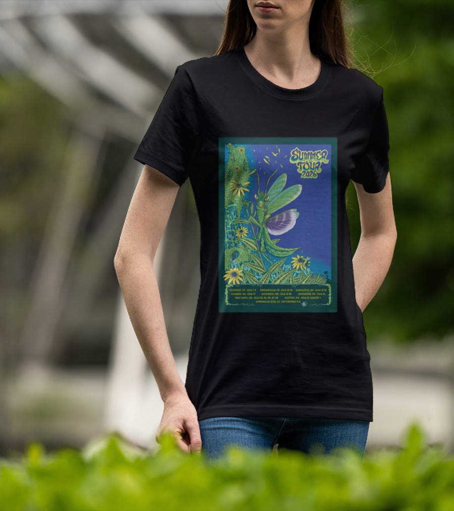 Phish Summer Tour 2026 Madison To Commerce City Dates Floral Grasshopper T-Shirt