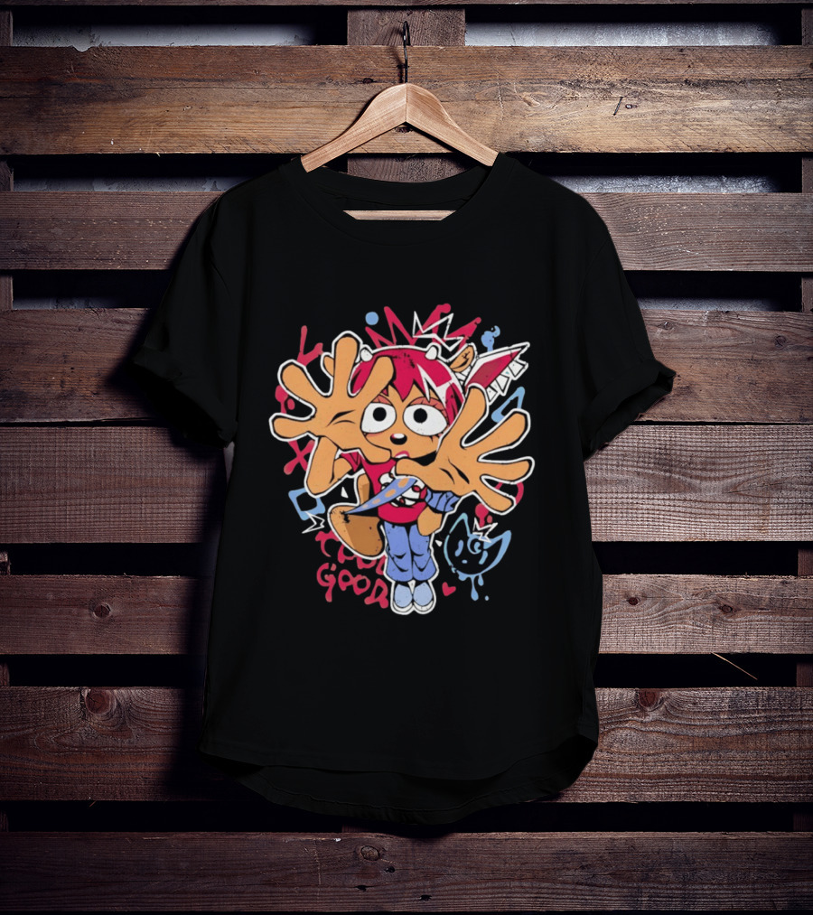 True Good Anime Distressed Graffiti Cartoon Character With Red Hair And Large Hands T-Shirt