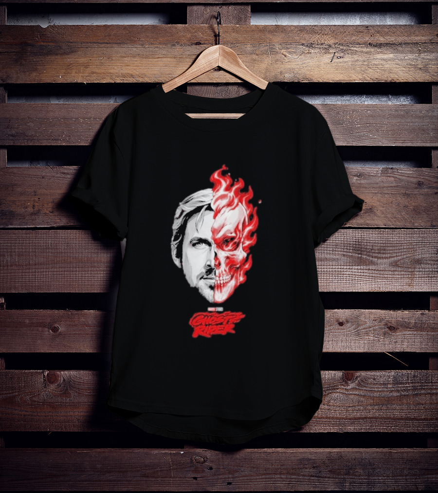 Ryan Gosling Ghost Rider 2028 Split Face Fiery Skull T-Shirt