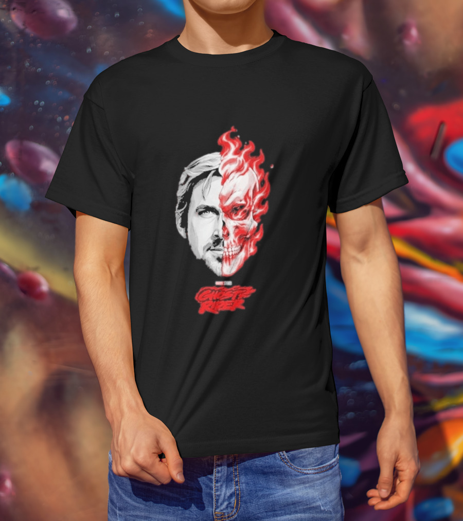 Ryan Gosling Ghost Rider 2028 Split Face Fiery Skull T-Shirt