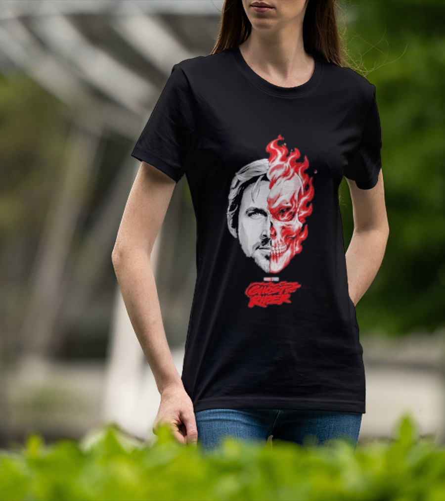 Ryan Gosling Ghost Rider 2028 Split Face Fiery Skull T-Shirt