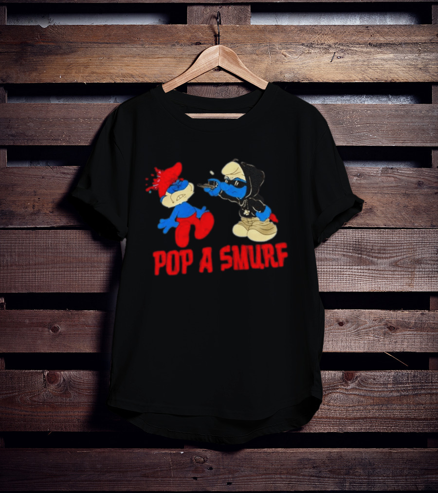 Pop A Smurf Gangster Cartoon Characters In Street T-Shirt