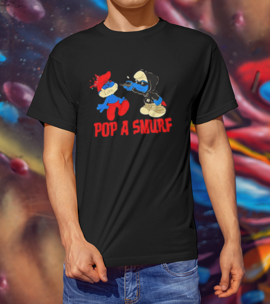 Pop A Smurf Gangster Cartoon Characters In Street T-Shirt