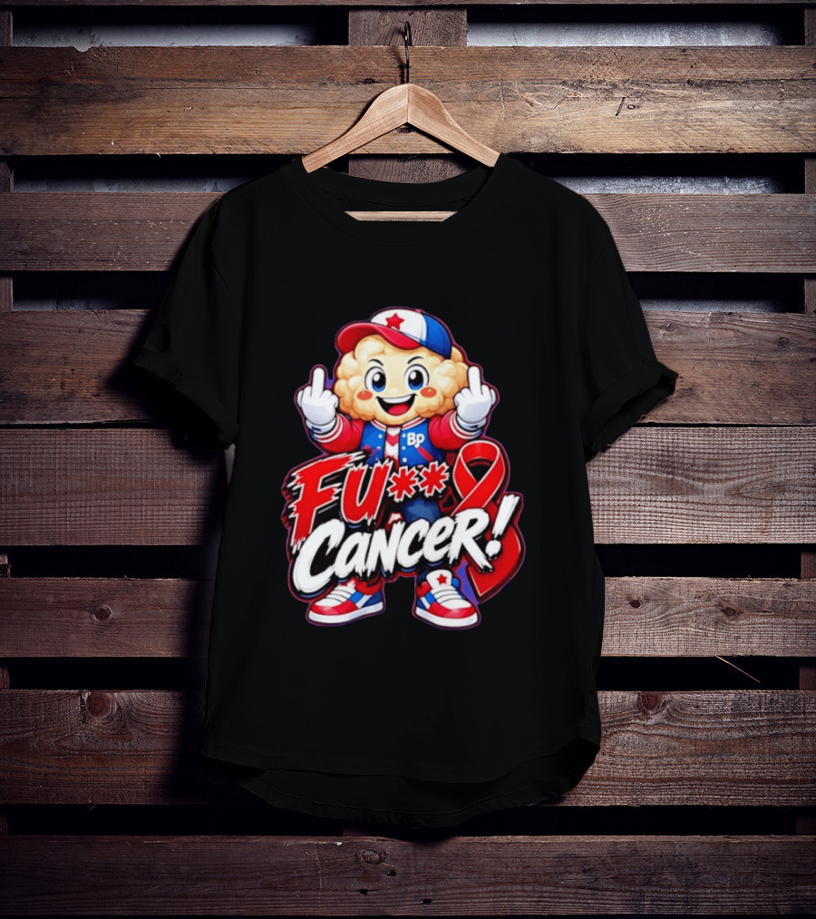 Cancer Awareness With Cauliflower Character And Red Ribbon T-Shirt