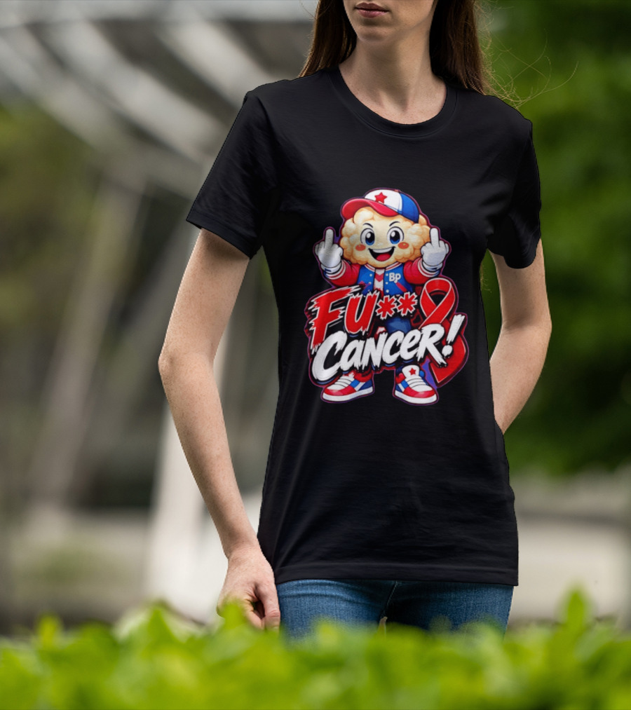 Cancer Awareness With Cauliflower Character And Red Ribbon T-Shirt