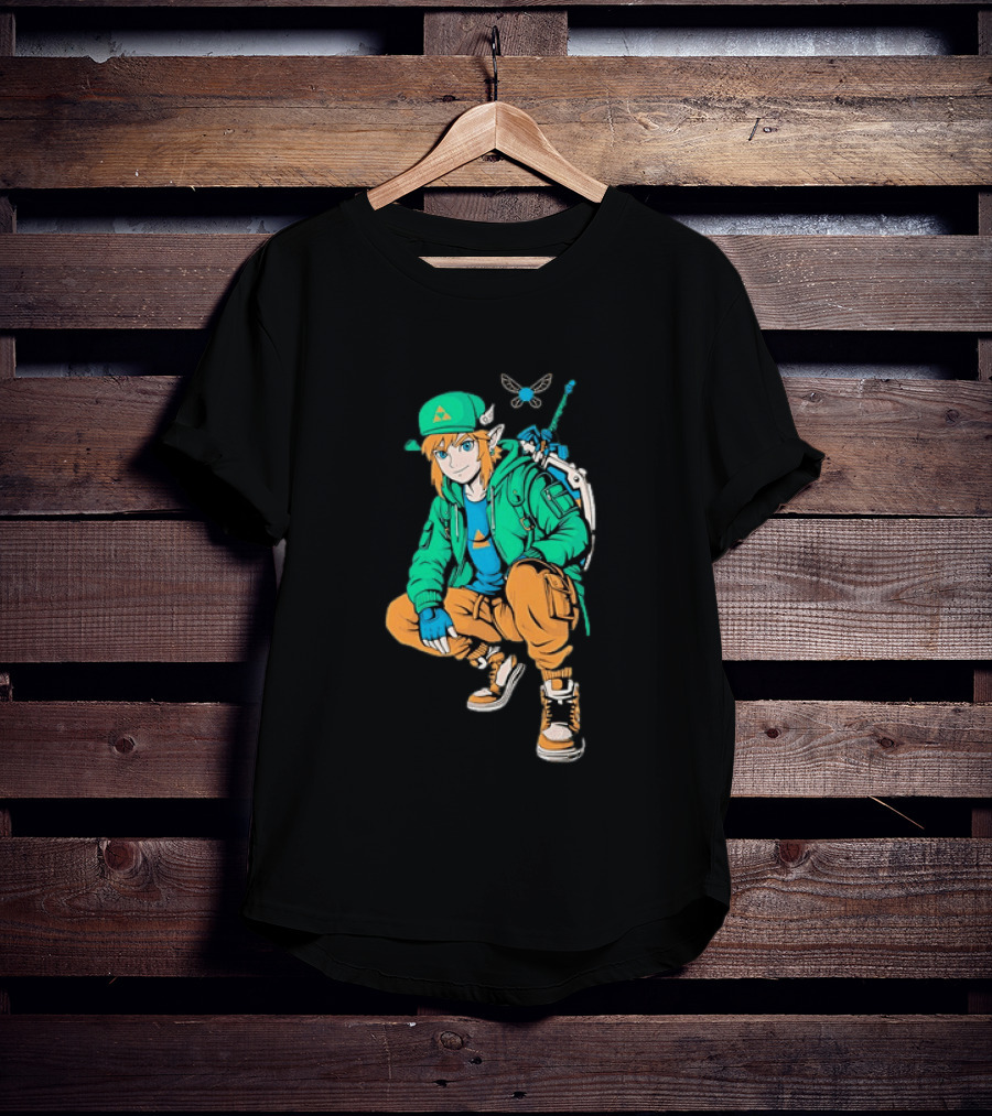 Link Legend Of Zelda Streetwear Style With Sword And Navi T-Shirt