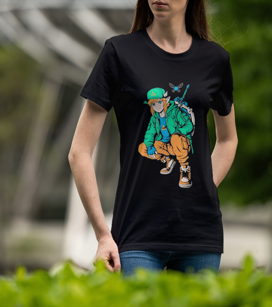 Link Legend Of Zelda Streetwear Style With Sword And Navi T-Shirt