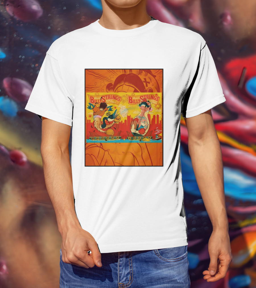 Billy Strings Greatest Show Of All Time Boxing Panels Playful Cartoon T-Shirt