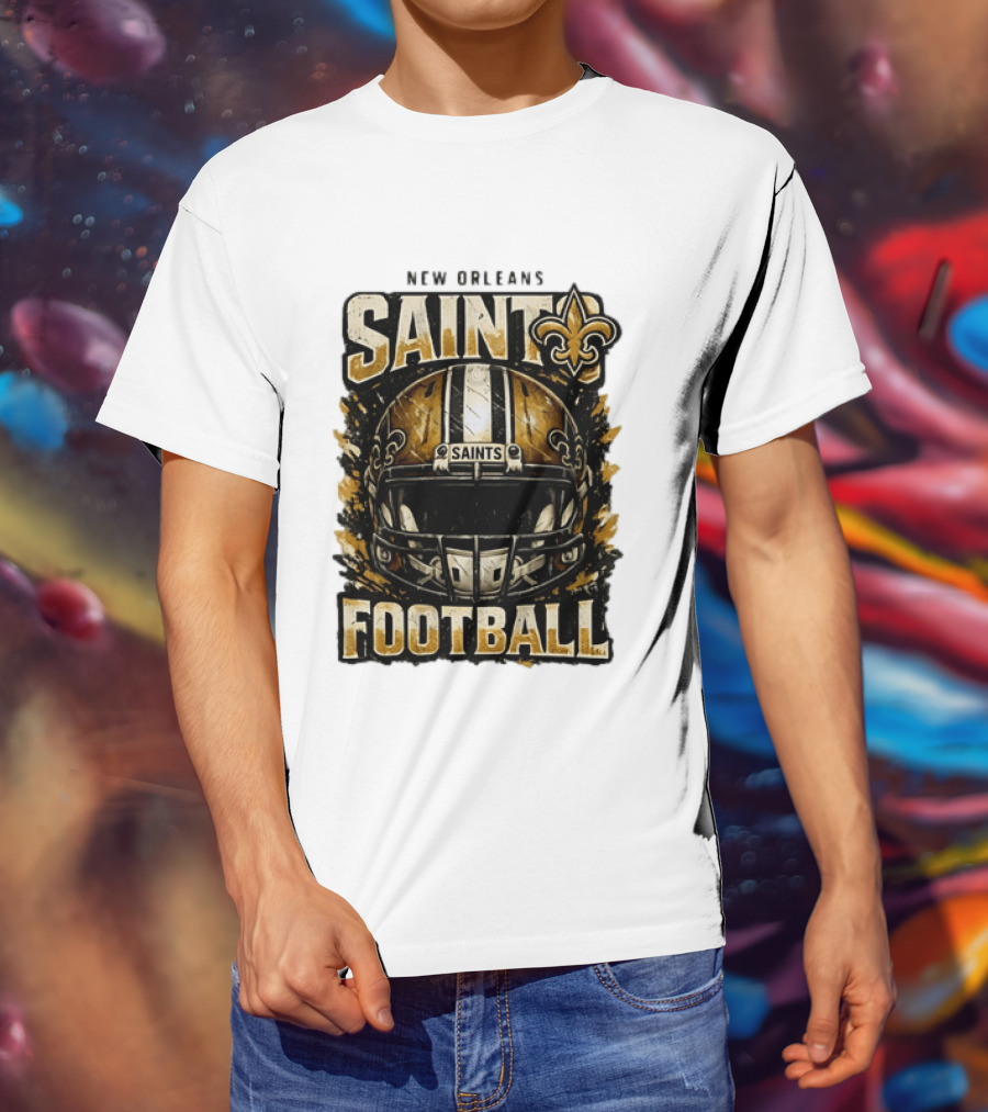 New Orleans Saints Football Helmet Distressed Fleur De Lis T-Shirt