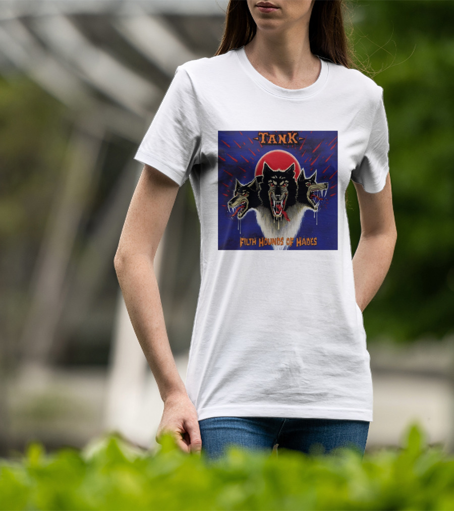 Tank Filth Hounds Of Hades Album Cover Heavy Metal Three Headed Dog Red Moon T-Shirt