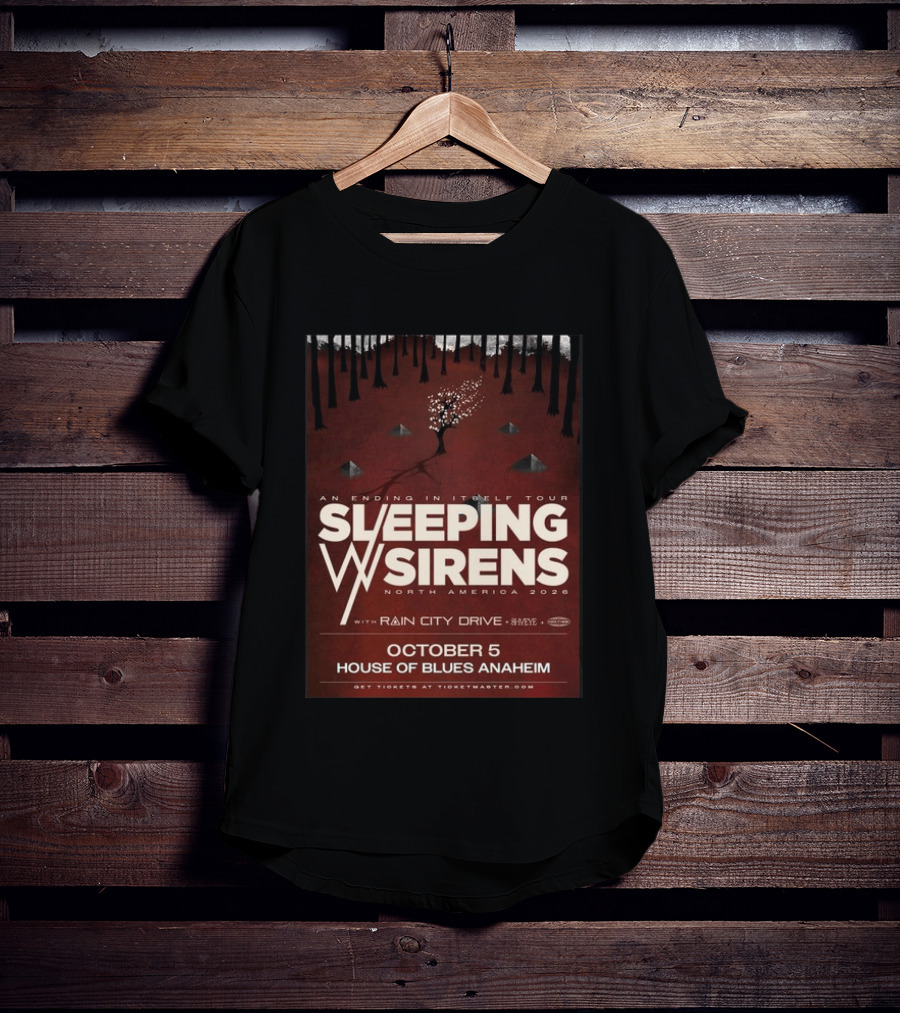 An Ending In Itself Tour Sleeping Sirens North America 2026 October 5 House Of Blues Anaheim Rain City Drive Eye🎵 T-Shirt