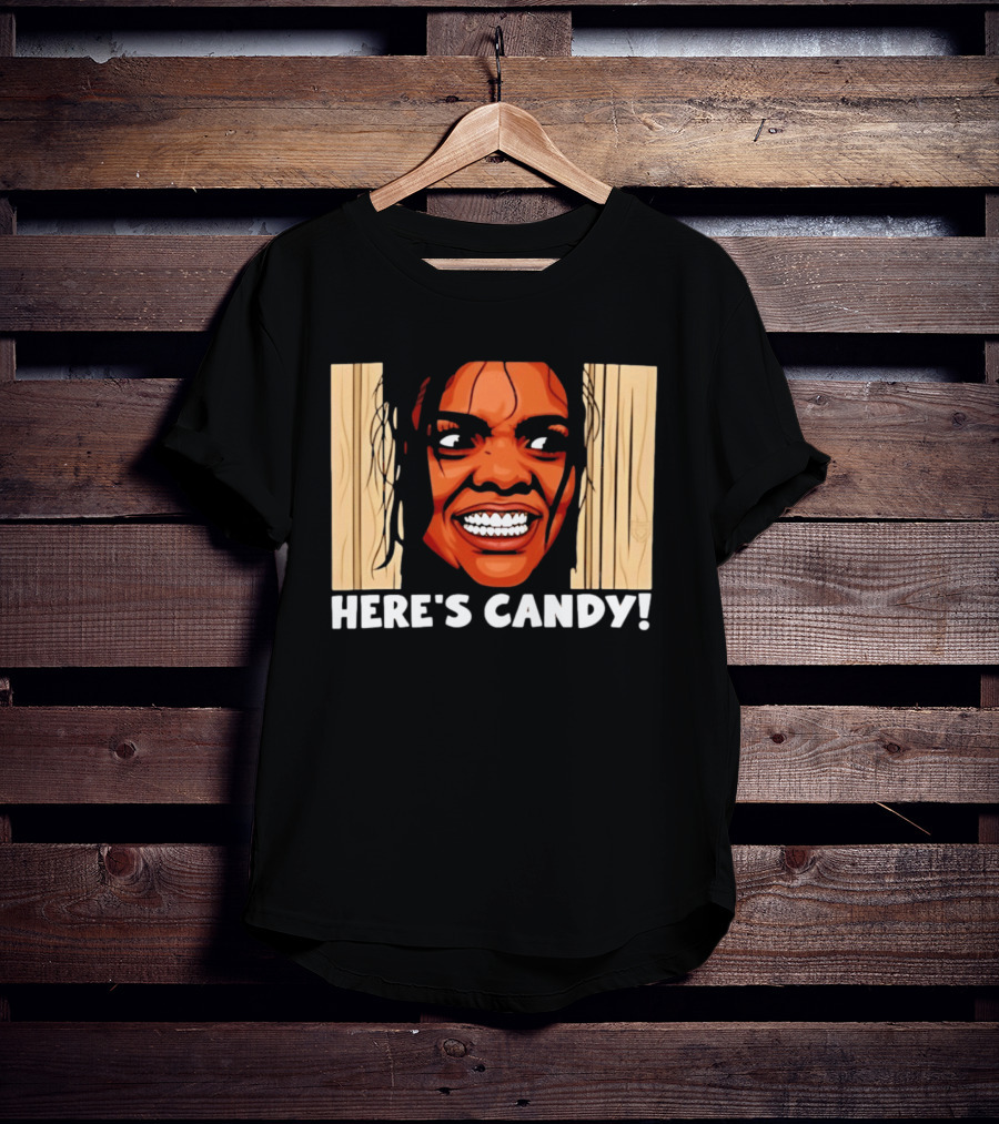 Here's Candy Horror Movie Halloween Face Breaking Through Wood T-Shirt