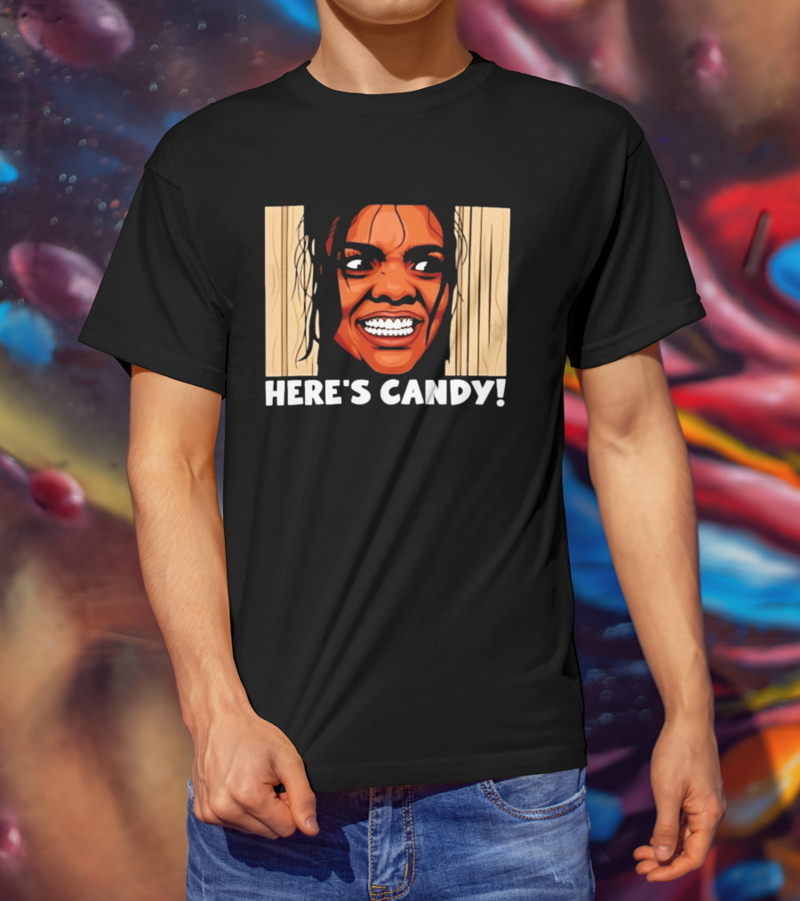 Here's Candy Horror Movie Halloween Face Breaking Through Wood T-Shirt