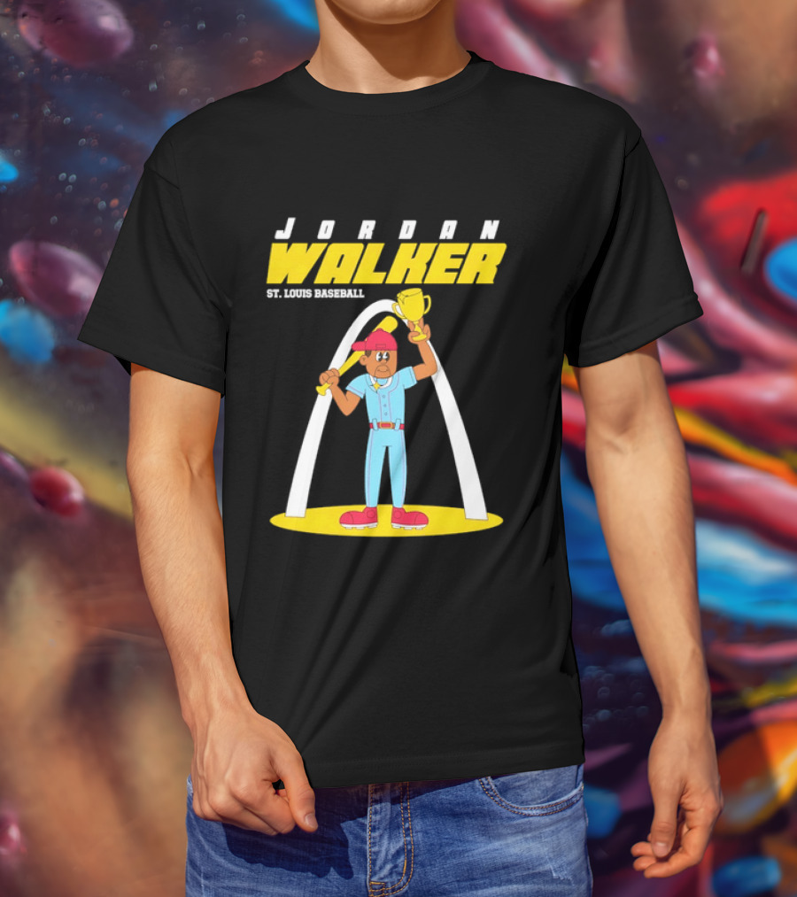 Jordan Walker St. Louis Baseball Cartoon Player Trophy Arch T-Shirt