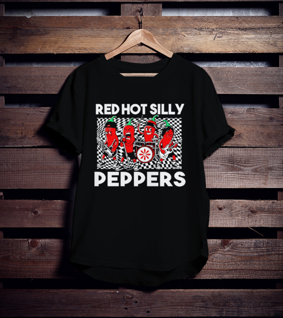 Red Hot Silly Peppers Cartoon Band Chili Characters T-Shirt