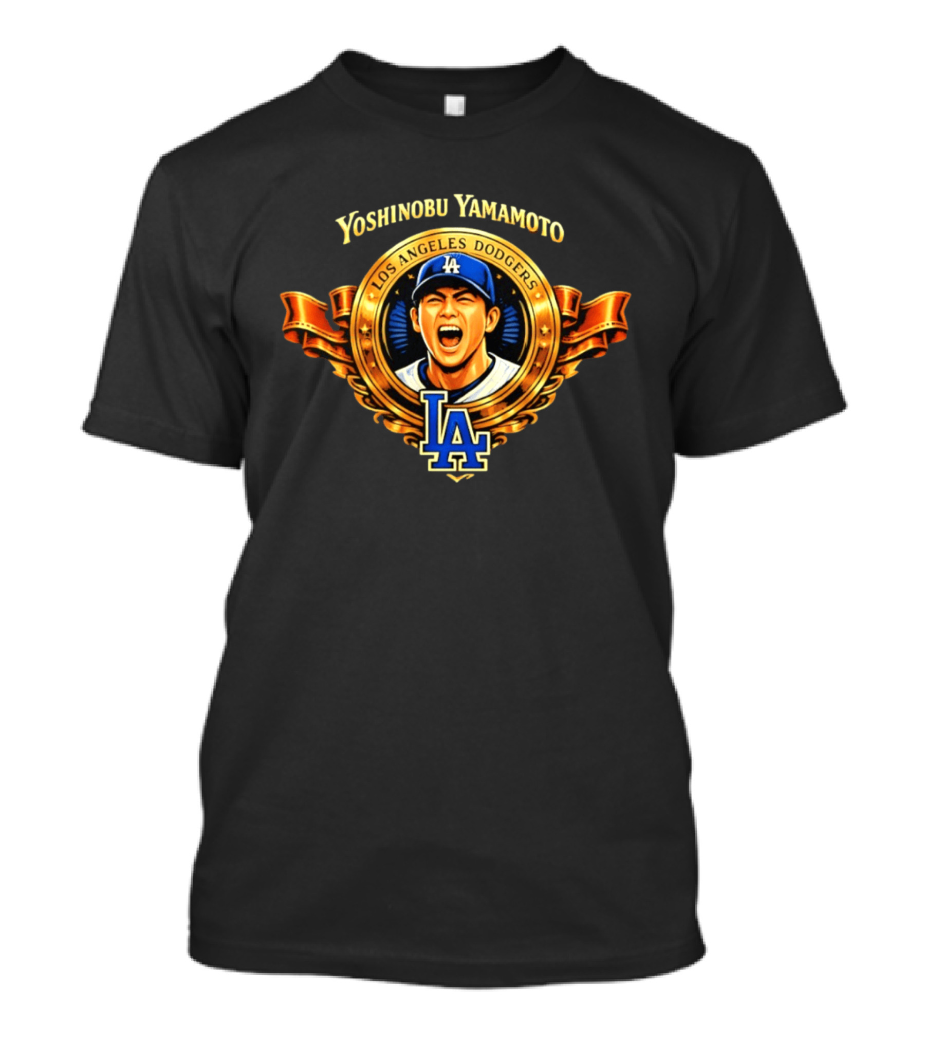 Yoshinobu Yamamoto Los Angeles Dodgers LA Gold Crest T-Shirt