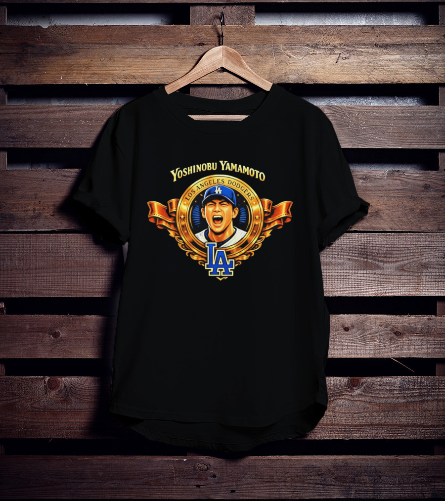 Yoshinobu Yamamoto Los Angeles Dodgers LA Gold Crest T-Shirt