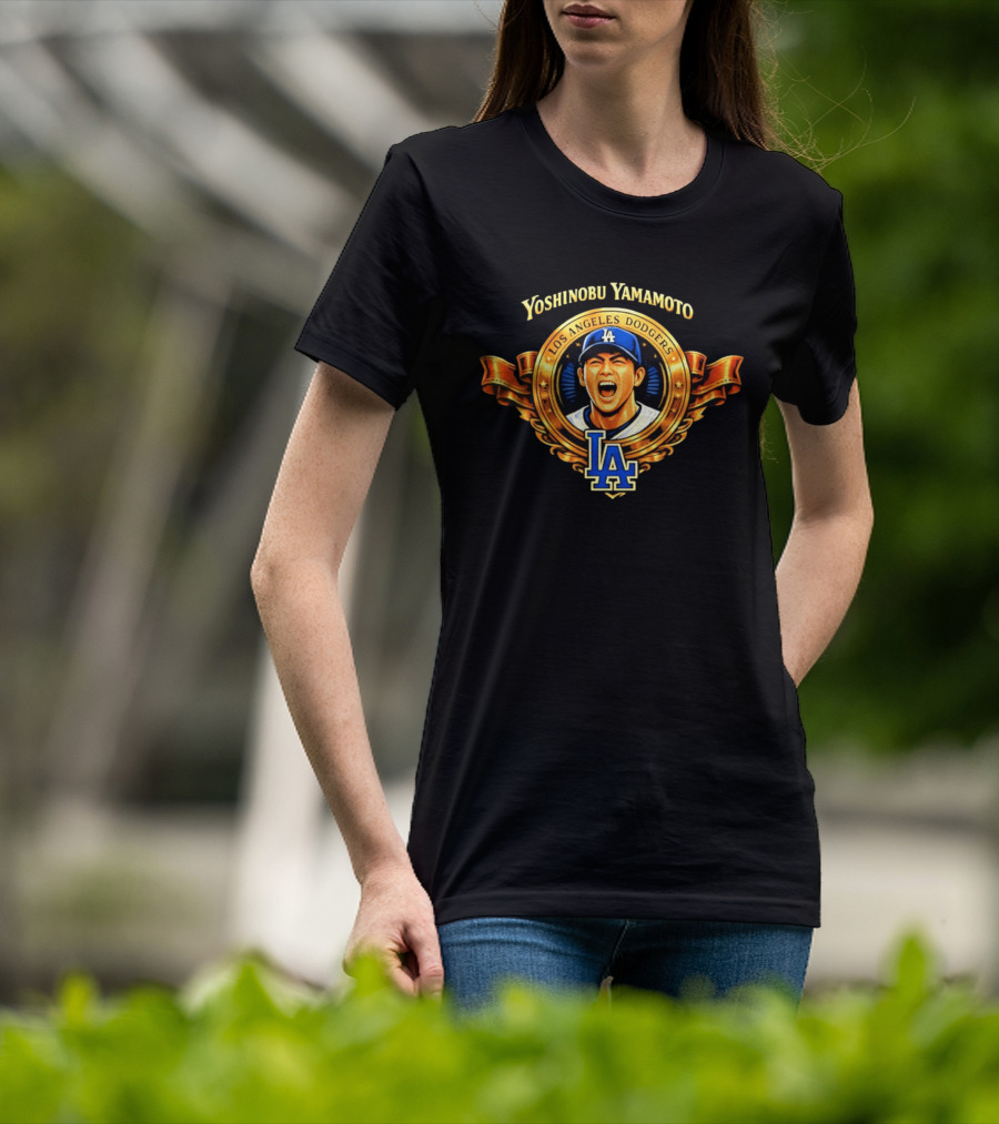 Yoshinobu Yamamoto Los Angeles Dodgers LA Gold Crest T-Shirt