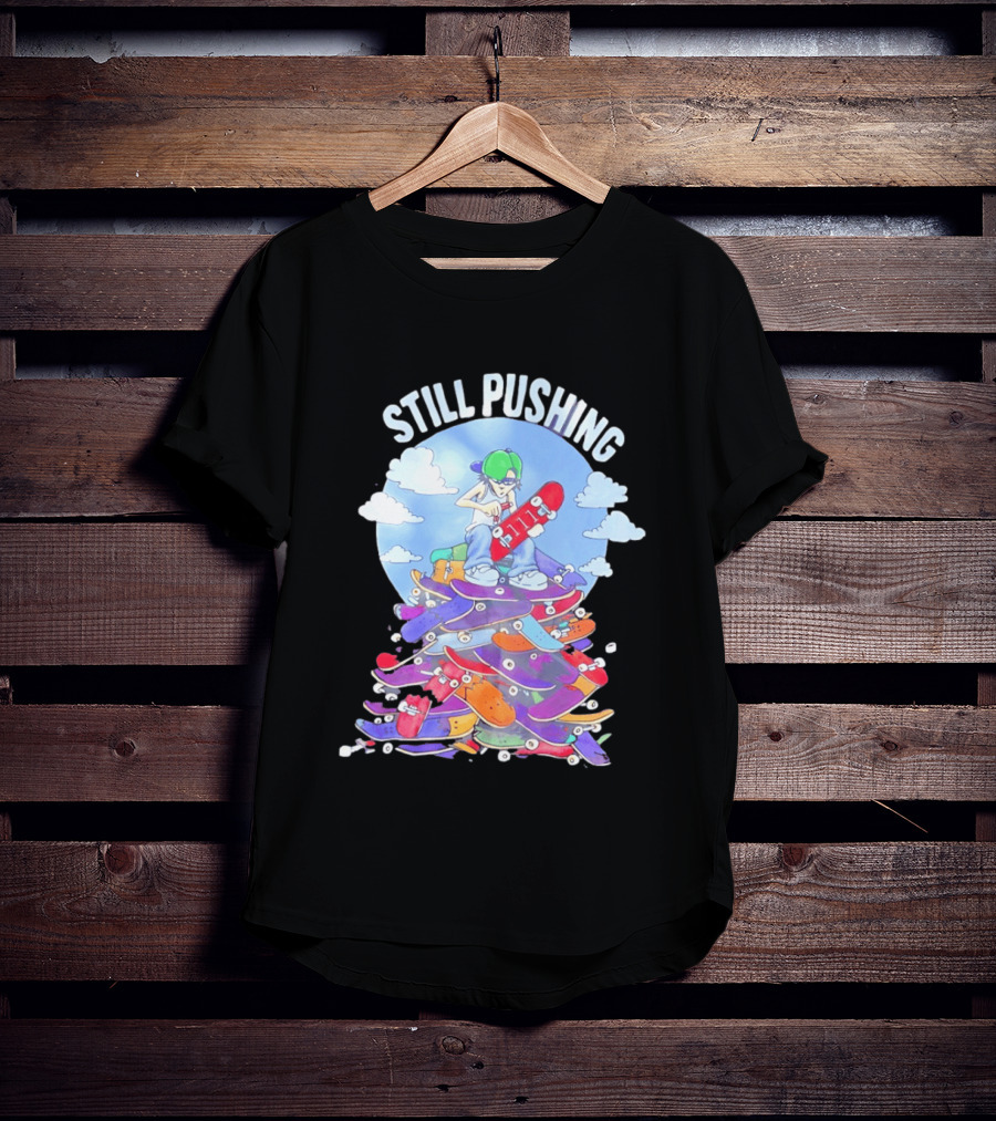 Still Pushing Skateboarder With 111 Skateboard Tower T-Shirt