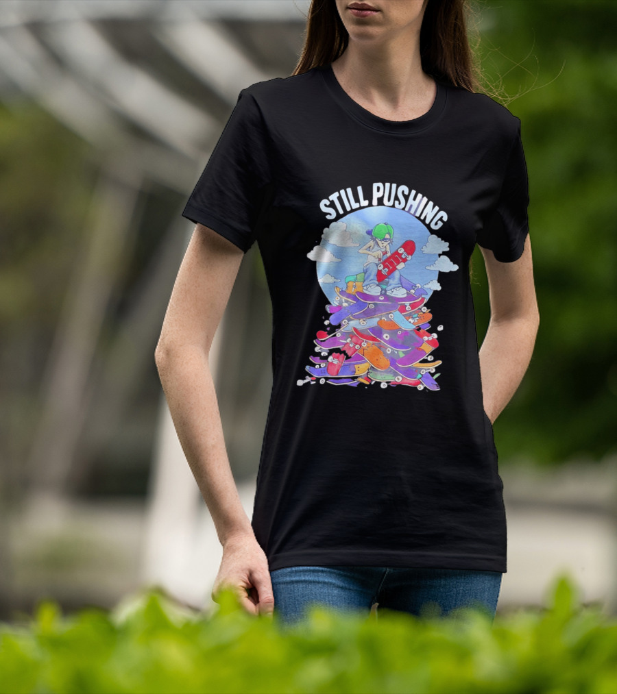 Still Pushing Skateboarder With 111 Skateboard Tower T-Shirt