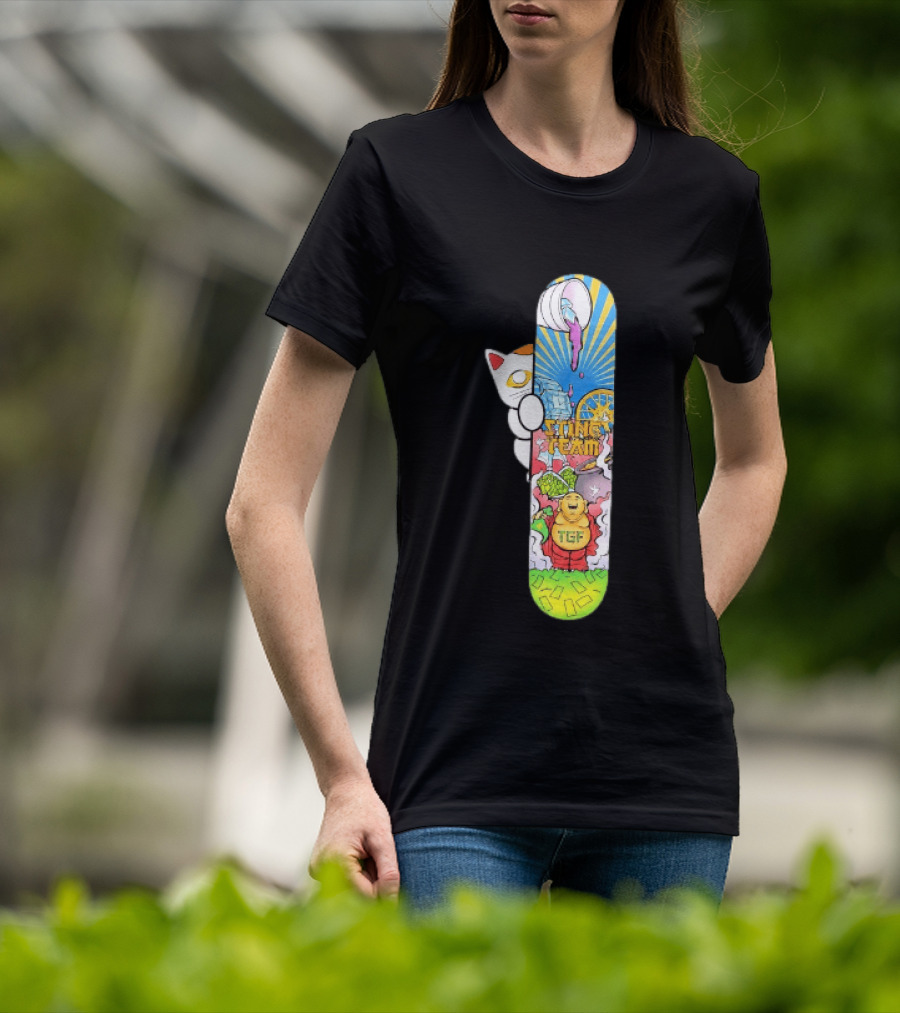 Stinc Team TGF Buddha Cat With Skateboard And Dripping Paint Aesthetic T-Shirt