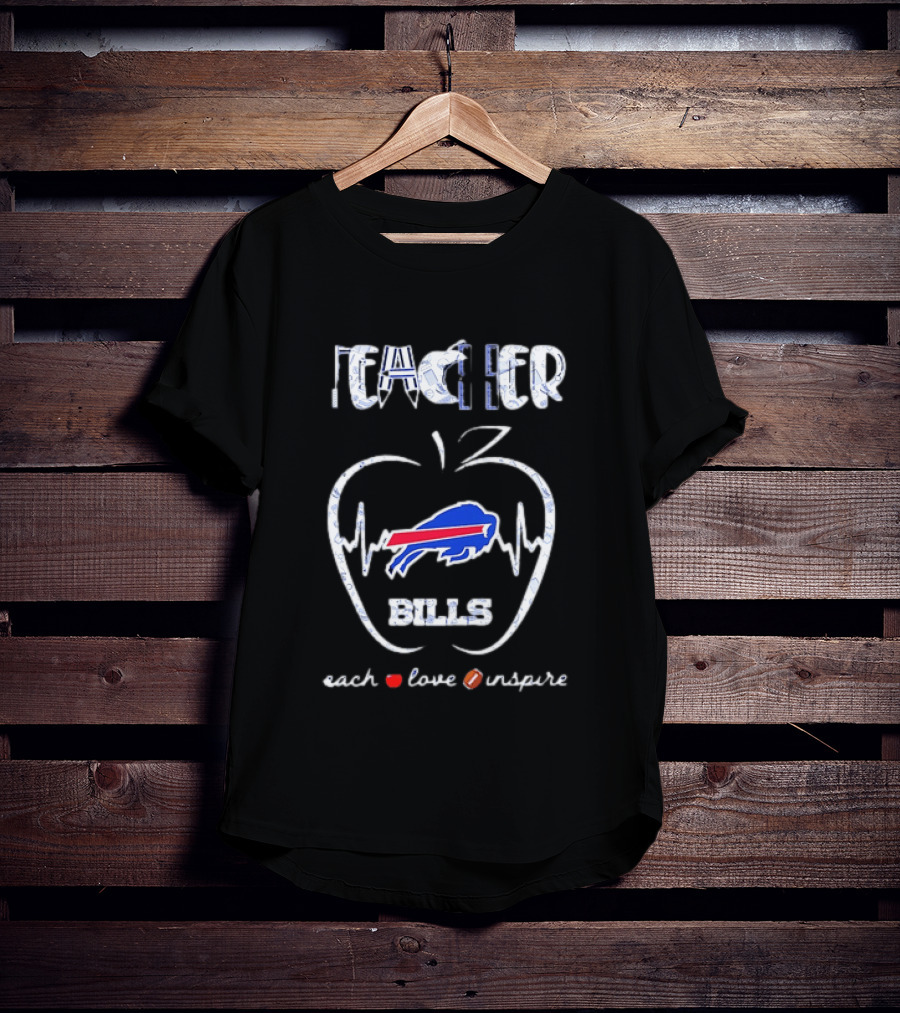 Teacher Buffalo Bills Teach Love Inspire Football Apple T-Shirt