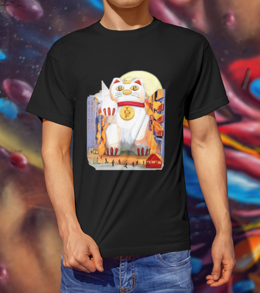 TGF Lucky Cat Maneki Neko Giant Cat City Destruction T-Shirt