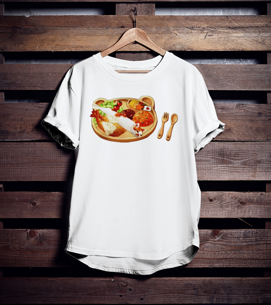 Cat Sushi On Bear Shaped Japanese Meal Plate With Shrimp And Rice T-Shirt