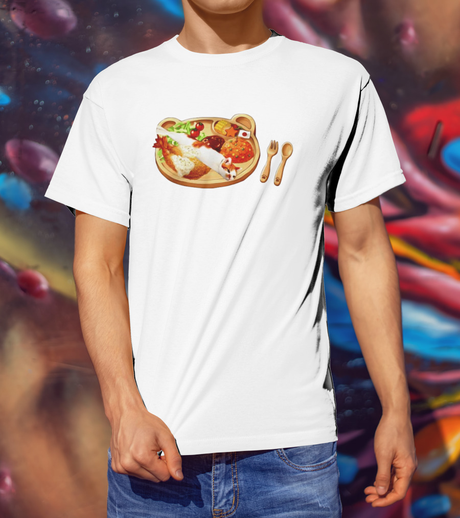 Cat Sushi On Bear Shaped Japanese Meal Plate With Shrimp And Rice T-Shirt