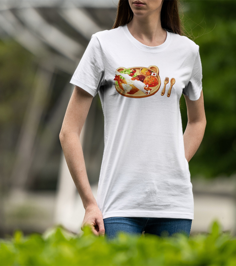 Cat Sushi On Bear Shaped Japanese Meal Plate With Shrimp And Rice T-Shirt
