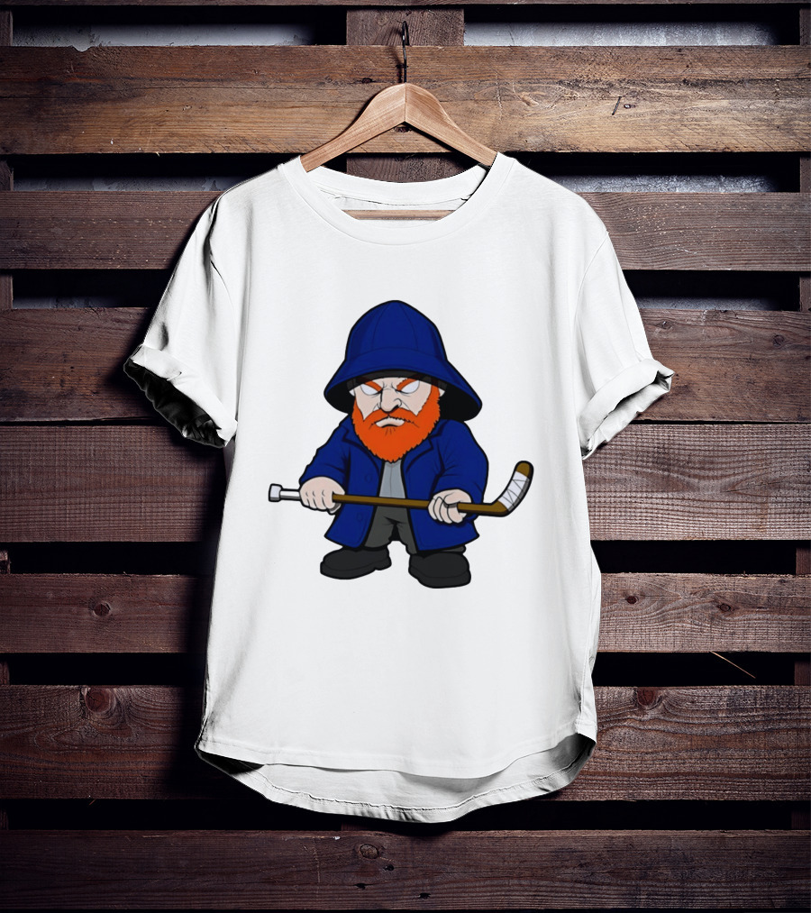 New Islanders Bearded Fisherman Cartoon Hockey Player T-Shirt