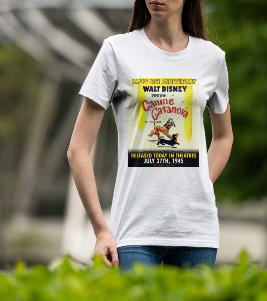 Walt Disney Pluto Canine Casanova 81st Anniversary Released July 27th 1945 T-Shirt