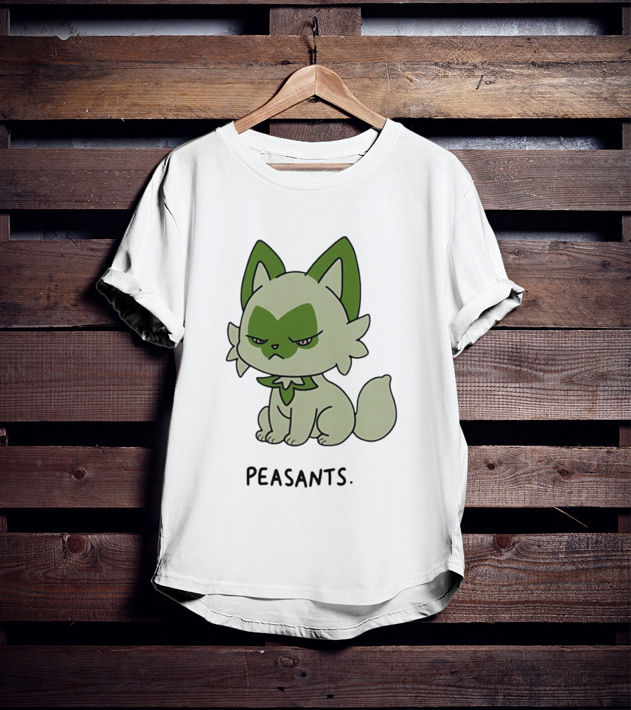 Sprigatito Peasants Meme Pokemon Cat Image Text Purr Delusion T-Shirt