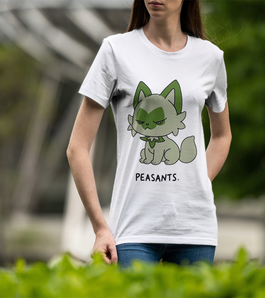 Sprigatito Peasants Meme Pokemon Cat Image Text Purr Delusion T-Shirt