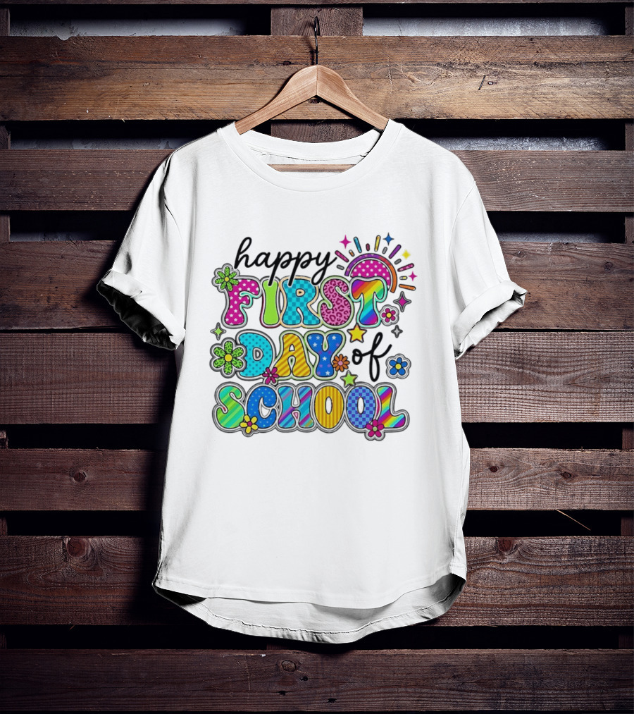Happy First Day Of School Colorful Letter Collage T-Shirt