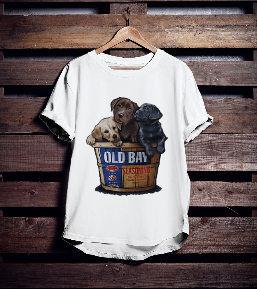 Old Bay Seasoning Labrador Puppies In Bushel Basket For Seafood Poultry Salads Meats T-Shirt